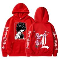 Anime Death Note L Graphic Hoodie Unisex Men Women Autumn Winter Streetwear Casual Comfortable Pullover Sweatshirt Soft Cotton Blend Fabric XXL red