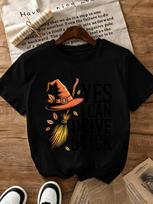 Women's  Yes I Can Drive a Manual Transmission  Witch Broom Print T-Shirt - Loose Fit Round Neck Cas 4XL