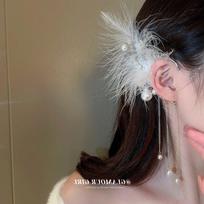Elf Butterfly Feather Rhinestone Ear Cuff Trendy Elegant Sparkling Zircon Women Bohemian Long Tassel Ear Cuff Party Jewelry Gifts A3-Right Ear gray