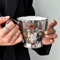Gem Party Hot Girls Ambient Glass Diamond Couple Mug Trendy Fashion Bar Water Cup 300ml brown