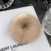 100% natural mink hair band hair scrunchie Mink Scrunchie - Brown white