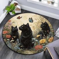 Black Cat Round Area Rug,Carpet Rug for Living Room Bedroom Sofa Playroom Decor,Non-slip Floor Mat 80cmx80cm black