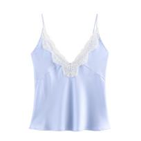 2025 Autumn European Style Women's Lace Trim Silk Satin Top Medium white