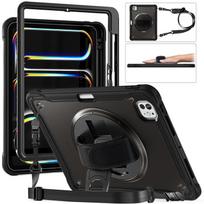 For IPad Pro 11 12.9 13 Inch 2024 Case Shockproof Cover IPad Air 11 4th 5th 10 10th 10.9 10.2 9/8/7th 11th Generation Case+Strap Pro 11 2021 2022 black