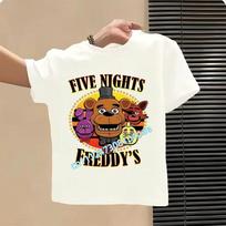 FNAF Breathability T-shirts Children Five Nights At Freddy Cute Short-sleeved Top Boys Girls Summer Fashion T-shirt Kids Clothes 160 white