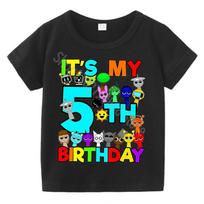Summer Short Sleeves Sprunki Incredibox Print Children T-shirts Kids Clothes Boys Girls Cotton Tees Tops Birthday Party Gifts 130 blue
