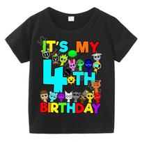 Summer Short Sleeves Sprunki Incredibox Print Children T-shirts Kids Clothes Boys Girls Cotton Tees Tops Birthday Party Gifts 110 black