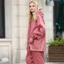 Polyester PU light and long one-piece raincoat waist zipper raincoat outdoor fashion men's and women's rainproof jacket brown