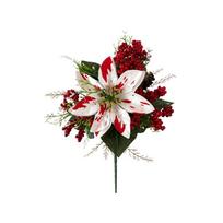 UV Resistant Artificial Poinsettia Bouquet Lush Leaves Xmas Faux Poinsettia  Fireplace Style 6 brown