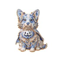 Corgi Pumpkin Lantern Brooch Pin in Painted Alloy, Playful Halloween Badge for Sweaters, Scarves, Hats, and Bags mėlyna