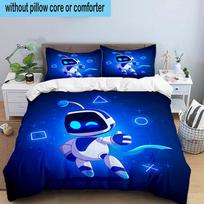 Space Adventure Astro Bot 3PCS Bedding Set 2D Printing (Includes 1 Duvet Cover + 2 Pillowcases Coreless), Bedroom decor,Fan gift 135cmx200cm blue