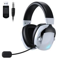 2.4G Wireless Gaming Headset Bluetooth Headphones with Detachable Noise‑cancelling Mic 50mm Driver LED Light for PC PS4 PS5 balta/juoda