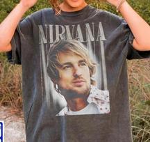 Vintažiniai Nirvana Owen Wilson marškinėliai, Nirvana grupės roko marškinėliai Unisex T-shirt XXXL gray