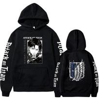 Levi Funny Graphic Print Hooded Attack On Titan XS juoda