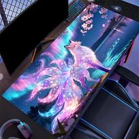 Nine Tailed Fox Large Extended Gaming Mouse Pad Non Slip Desk Surface Fantasy Sakura Art Print For Gaming And Office Usage 800x300x2mm
