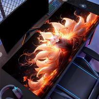 Nine Tailed Fox Large Extended Gaming Mouse Pad Non Slip Desk Surface Fantasy Sakura Art Print For Gaming And Office Usage 800x300x2mm