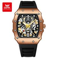 OPK wine barrel type tape three needle luminous waterproof men's watch mechanical watch 8180 beige