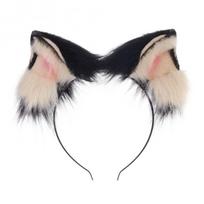 Elektrinė Siamo katės ausų lankelis su gravitacijos jutikliu, reaguojantis į judesį, pliušinis gyvūno ausų kostiumo aksesuaras, Cosplay Black Ear Headband with Motor black