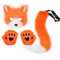 Helovino Lapės Kostiumo Rinkinys Kaukė Pirštinės Pliušinė Uodega Cosplay Aksesuaras Suaugusiems Anime Stiliaus Orange White 3-Piece Set orange