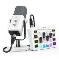 FIFINE RGB Streaming Podcast Kit with Dynamic Mic & Audio Mixer for Gaming/Recording/Live Streaming, Instant Audio Control- KS5W