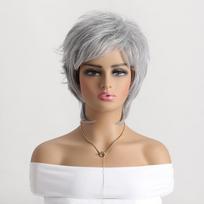 And European Style American Womens Front Lace Heat Resistant Short Straight Wig Fashion Synthetic Fiber Daily Use Natural Looking Wig With Bangs gray