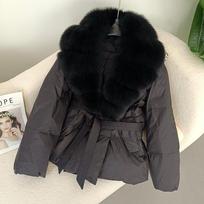Moteriška žieminė striukė su lapės kailiu gobtuvu stora šilta balta anties pūkinė striukė moteriška parkas Atsparus vandeniui S black