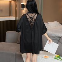 Summer Nightgown Women's Japanese Sexy Lace Hollow Back Temptation White Shirt Pajamas Live Stream L brown