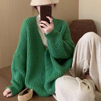 Thick Yarn Knitted Cardigan Office Loose Lazy Style Casual Sweater Coat Elegant Purple V-neck Shawl Outerwear XL black