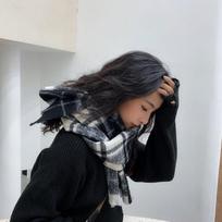 Retro Plaid Imitation Cashmere Scarf Shawl Dual Purpose Women's Winter Versatile Thickened Warm Long Style Versatile New Style 190*60cm gray