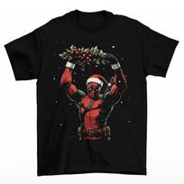 Deadpool Christmas T-Shirt Unisex Cotton Adult Superhero Movie Mistletoe Villain XL black