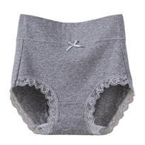 Lady Underpants High Waist Plus Slze Lace Trim Butt-covered Tummy Control Solid Color Elastic Cotton Panties Seamless Comfort Daily Sport Briefs L gray