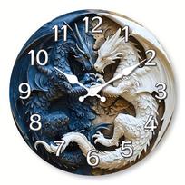 A cool Tai Chi Yin Yang Dragon wooden wall clock, 10-16 inches, two-color aesthetic art design - silent quartz clock 14 inch