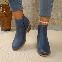 Women's Pointed Toe Thick Heel Side Zipper Shoes Fashion Retro Leather Short Barrel Hollow Boots Womens Boots Wide Toe 38