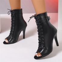 2026Woman Ankle Latin Dance Shoes for Girls Sexy Stiletto Heels Sandals Open Toes Boots for Dancing Ladies High Heel Party Shoes 35 juoda