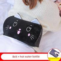 Water-Filled Explosion-Proof Electric Hot Water Bottle, Electric Heating Belt, Rechargeable Waist Warmer, Female Waist Warmer, Belly Warmer, Hand Black Cat Belt (Explosion-Proof Model) juoda
