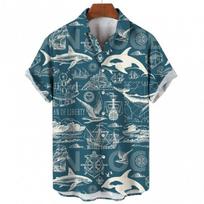 Summer Plus Size Men's Nautical Compass Map 1D Printed Hawaiian Shirt Casual Short Sleeve 5XL gray