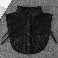 Lace Floral Embroidery Fake Collar Blouse Tops Layered Ruffle Lace False Collar Sweater Shirt Detachable Stand Collar black