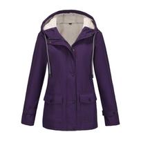 Womens Hooded Windbreaker Jacket With Fleece Lining Water-Resistant Long Sleeve Zip-Up Coat XXXL tamsiai mėlyna spalva