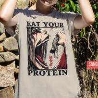 Attack on Titan Eat Your Protein T-Shirt | Anime Gym Shirt | Manga Fitness M black