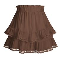 Women's Lace Ruffle Tiered Skort Elastic High Waist Solid Color Sweet Mini Cake Skirt Shorts Summer S black