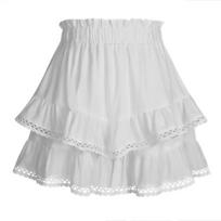 Women's Lace Ruffle Tiered Skort Elastic High Waist Solid Color Sweet Mini Cake Skirt Shorts Summer XL white