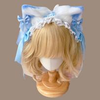 Ribbon Bow Lolita Lace Headband Jk Anime Maid Cosplay Headdress Sweet Ruffled Headband  Party gray