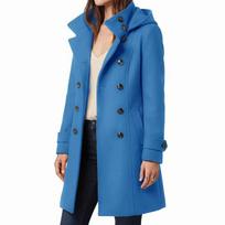 Elegant Lady Solid Color Slim Commute Coat Autumn Winter New Single Breasted Outerwear Fashion Hoodies Long Sleeve Woolen Jacket S mėlyna