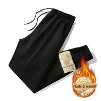 Vyriškas didelio dydžio žieminis sportinis kostiumas iš avikailio su aksomu pamuštu gobtuvu ir laisvalaikio kelnėmis One-piece lambskin pants, XXL black