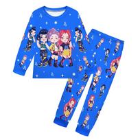Kids Girls Anime Cartoon Rumi Zoey Mira Printed Long Sleeves T-Shirt Pants Sleeping Sleepwear Pajamas Set 150cm blue