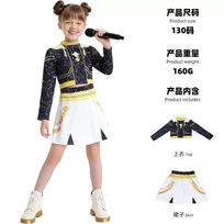 Girl and Child Zoey Mira Rumi Role Playing Black Gold Costume 3D Printed Stage Performance Costume Halloween Carnival Set 140cm black