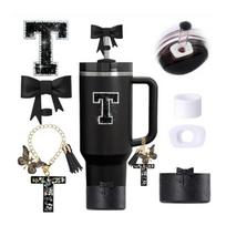 6PCS Black Cup Accessories Set For Stanley Cup 30oz 40oz Including Silicone Spill Proof Stopper Straw Topper Boot Letter Pendant black