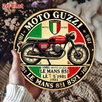 Moto Guzzi Le Mans  Vintage Italian Motorcycle Retro D Flat Round Metal Tin Sign Wall Art Plaque For Garage Man Cave Bi 20x20cm(8x8inch) beige