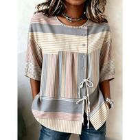 Women's printed lace-up short-sleeved blouse, fashionable and versatile, comfortable and skin-friendly, machine washable. 6XL