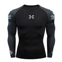 Men's Compression Gym Wear Swim T Shirt Wholesale Men Gym Wear Slim Fit Rash Guard Compression T Shirt M black